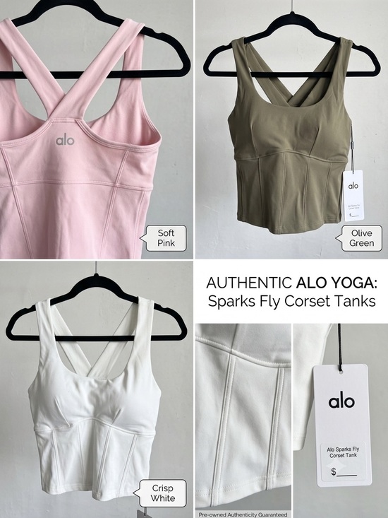 ALO Yoga Tops - Alo yoga Sparks Fly Corset Tank vintage Pink / Olive Green / Crisp White nwt